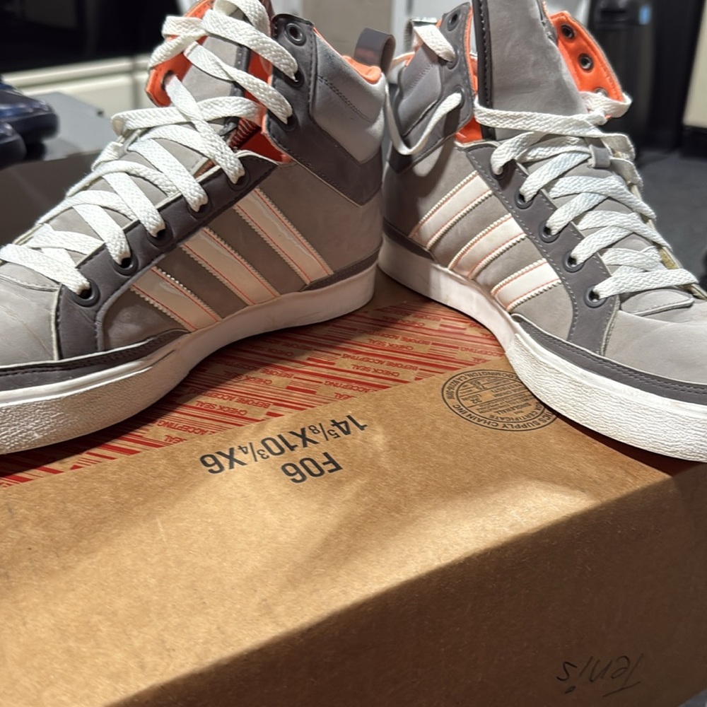 Gray and Orange High-Top Sneakers - Picture 3 of 5